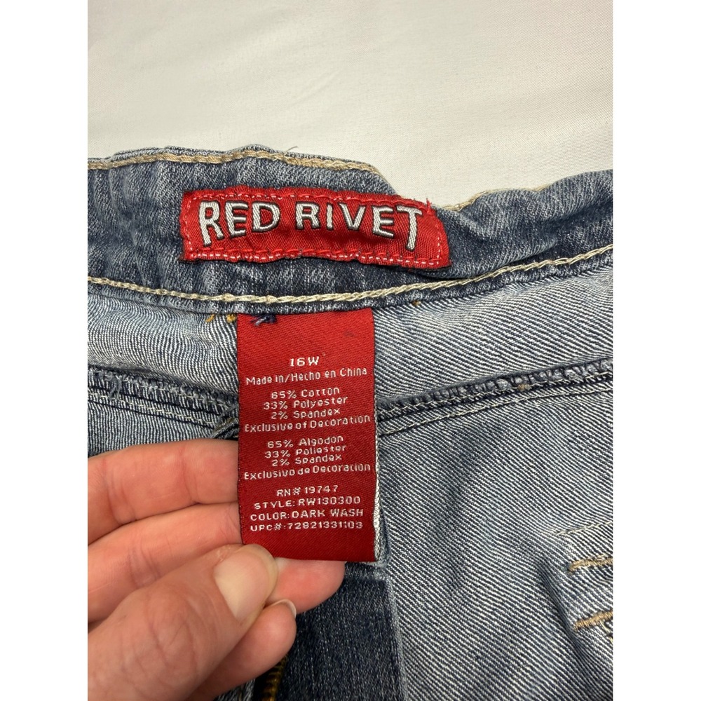 Red Rivet Womens 16W Dark Wash Embroidered Flap Pocket Denim Shorts RW130300 - Picture 5 of 7